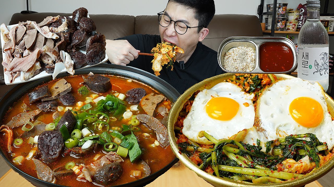 ASMR MUKBANGㅣYeolmu-kimchi Bibimbap & Spicy Sundae SoupㅣEATING SHOW
