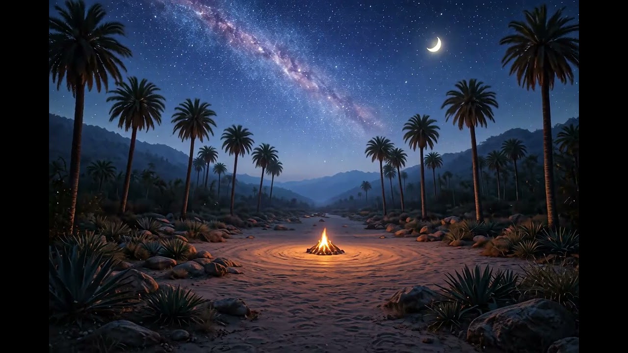 Ambient Music | Desert Oasis Campfire Under the Stars | 10 Hours 🌌 (4K)