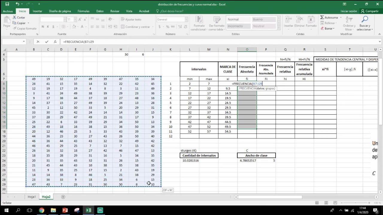 Elaboración de Tabla de frecuencia en Excel