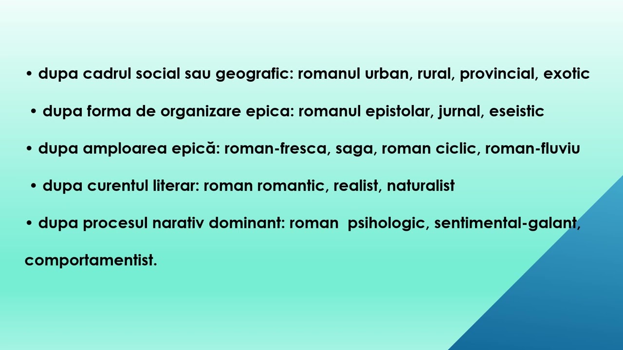 Romanul  definitie, trasaturi si clasificare