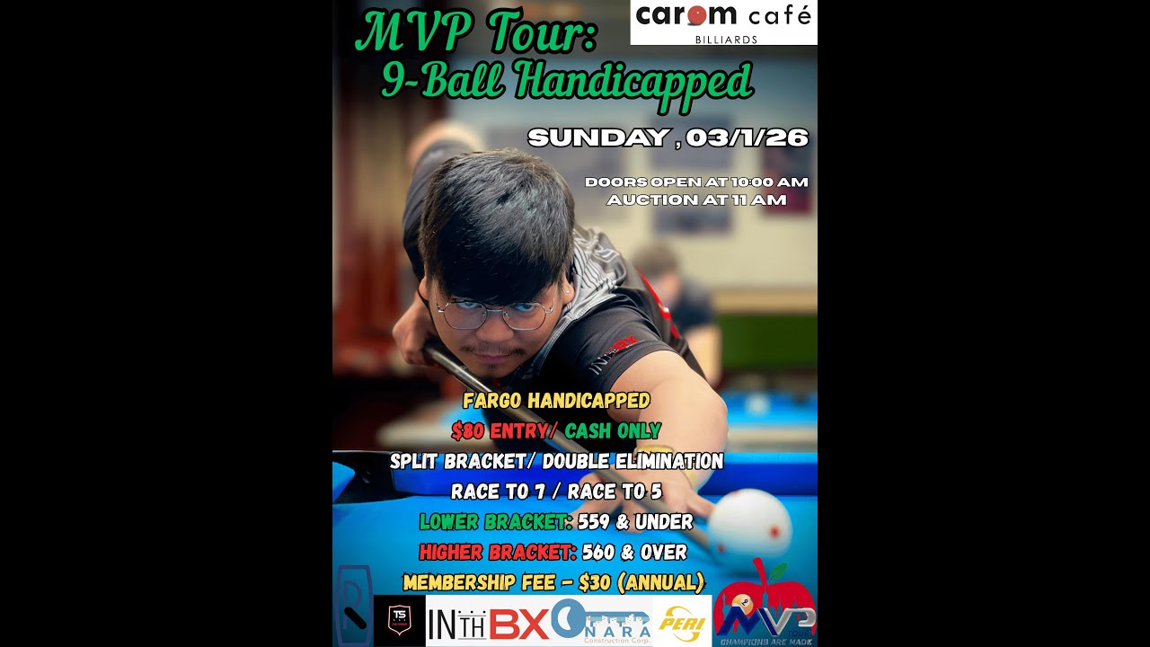 MVP Tour: 9-Ball Tournament at Carom Cafe 3/1/26