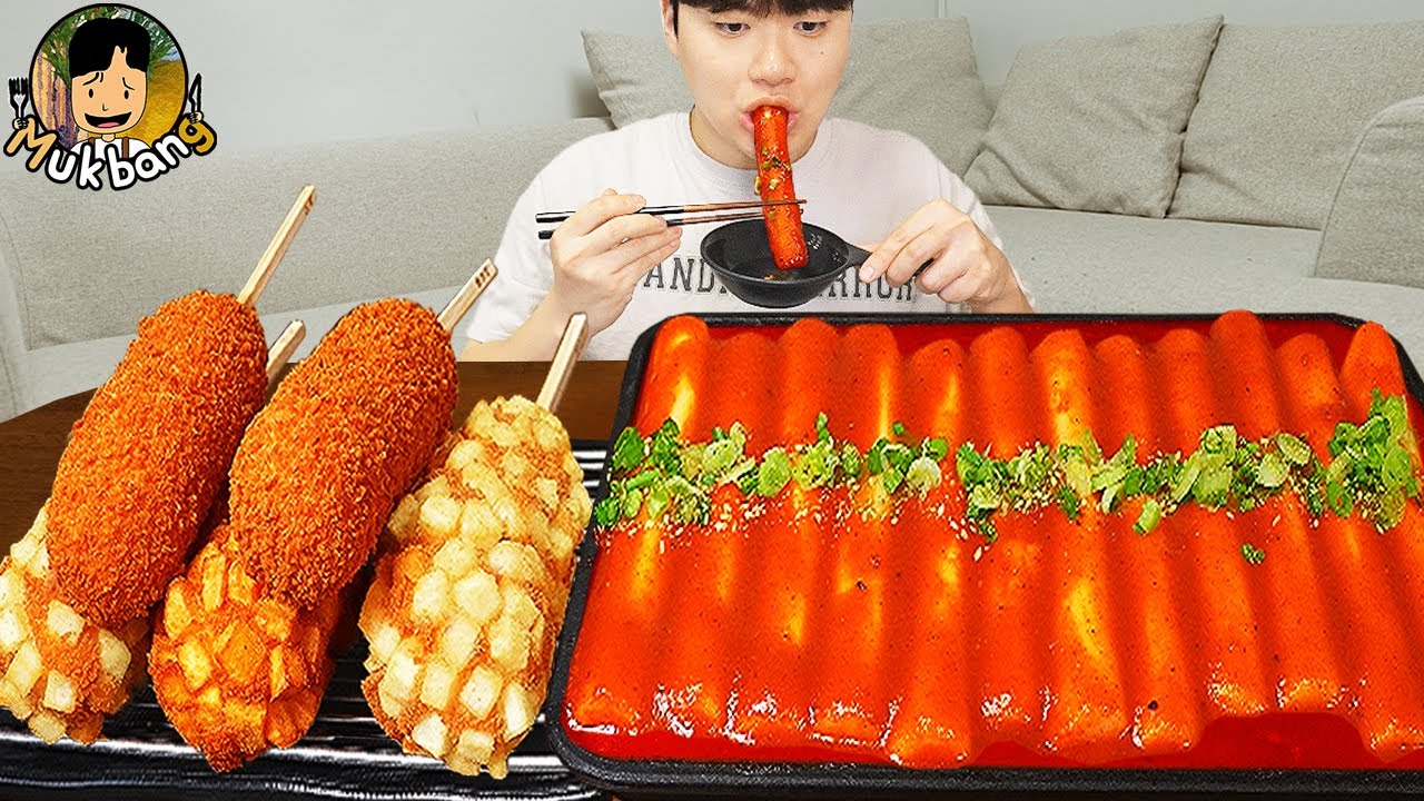 ASMR MUKBANG | РИСОВЫЙ ТОРТ Ттеокбокки, Огненная лапша, хотдог, колбаса рецепт блюда ! принимать