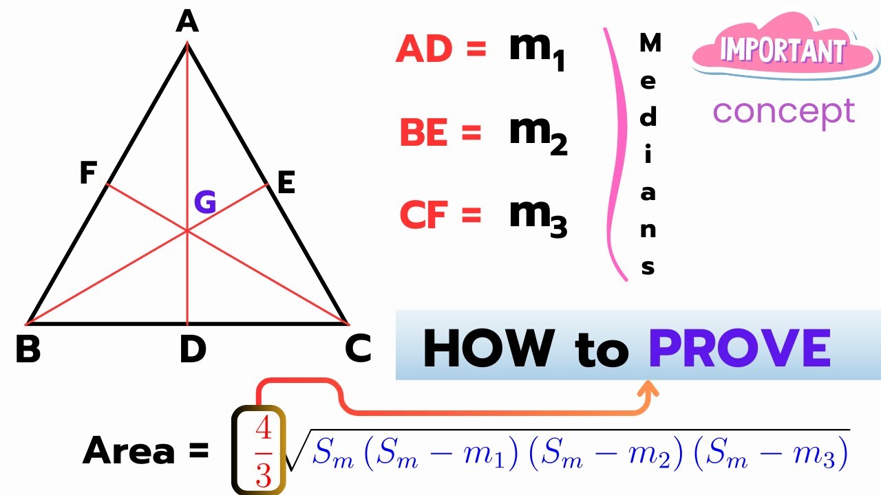 How do you find the area of a triangle when medians are given | Proof & Solved Example