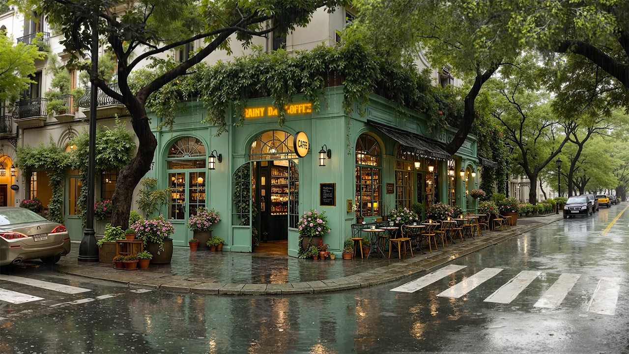 Rainy Day Jazz 🌧️ Cozy Corner Café on a Quiet City Street | Relaxing Smooth Jazz Playlist ☕