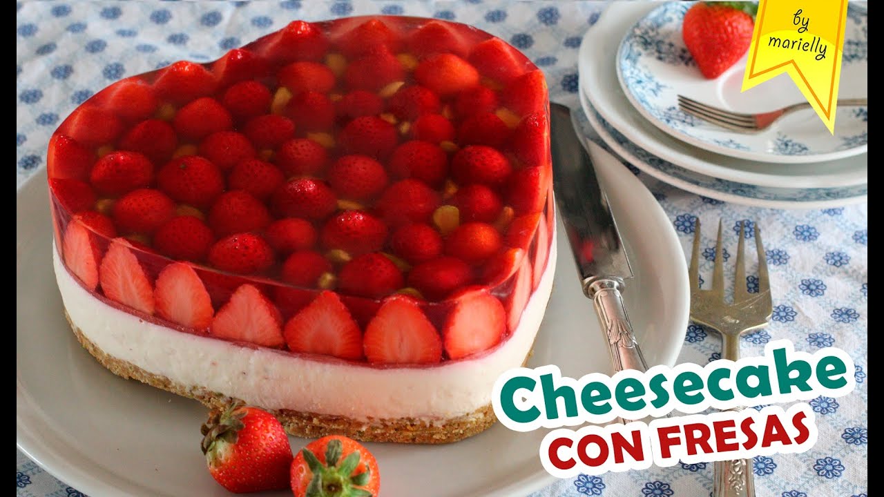 CHEESECAKE SIN HORNO CON FRESAS Y GELATINA 🍓 By Marielly