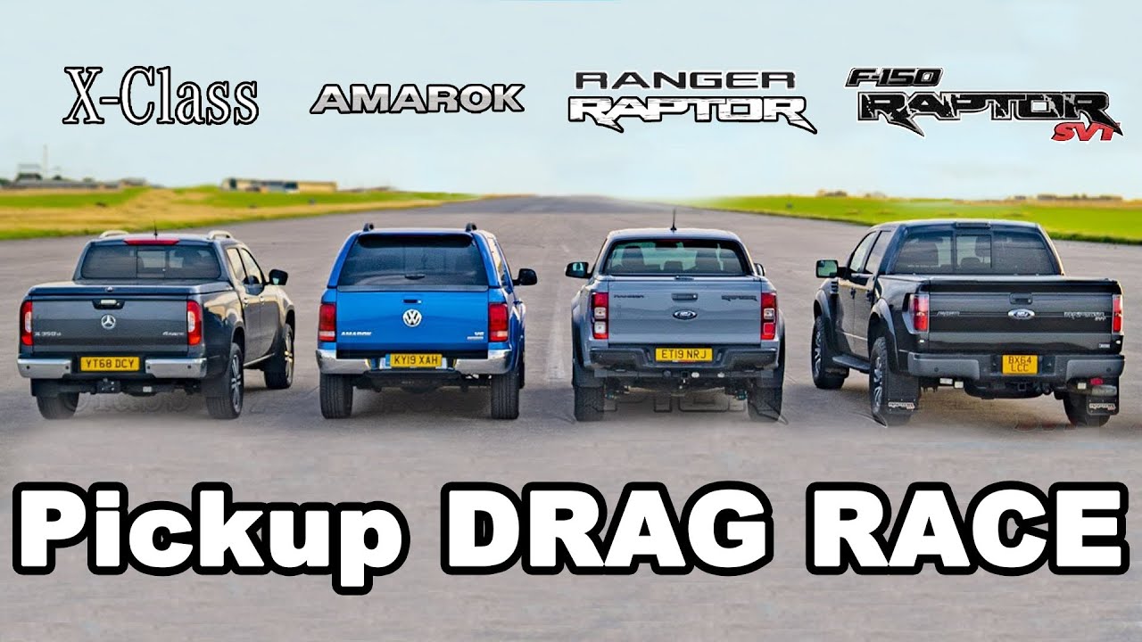 Ford F150 Raptor v Ranger Raptor v Mercedes X-Class v VW Amarok: DRAG RACE