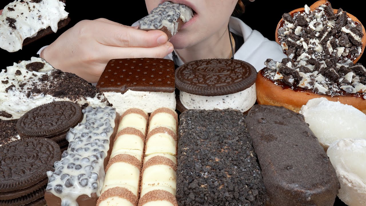ASMR Oreo Ice Cream Cookie Sandwich, Kinder White Chocolate, Mochi, Creme Pie, Donut, Chewy Bar