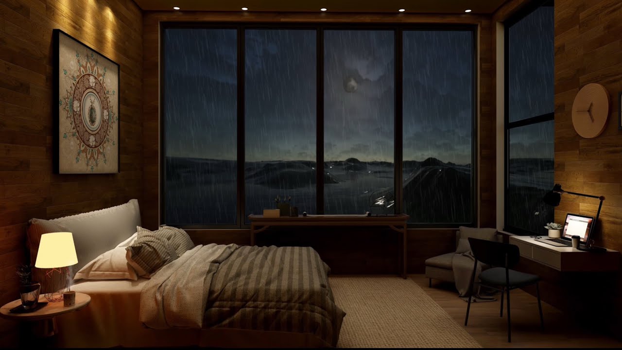Rainy Evening in Modern Bedroom 🌧️✨ | 1 HOUR Relaxing Rain Sounds for Sleep & Study