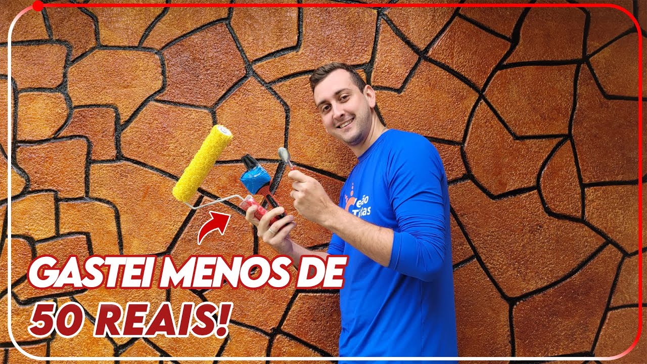 EFEITO PEDRA COM ARGAMASSA E ROLO MACARRÃO -  STONE EFFECT