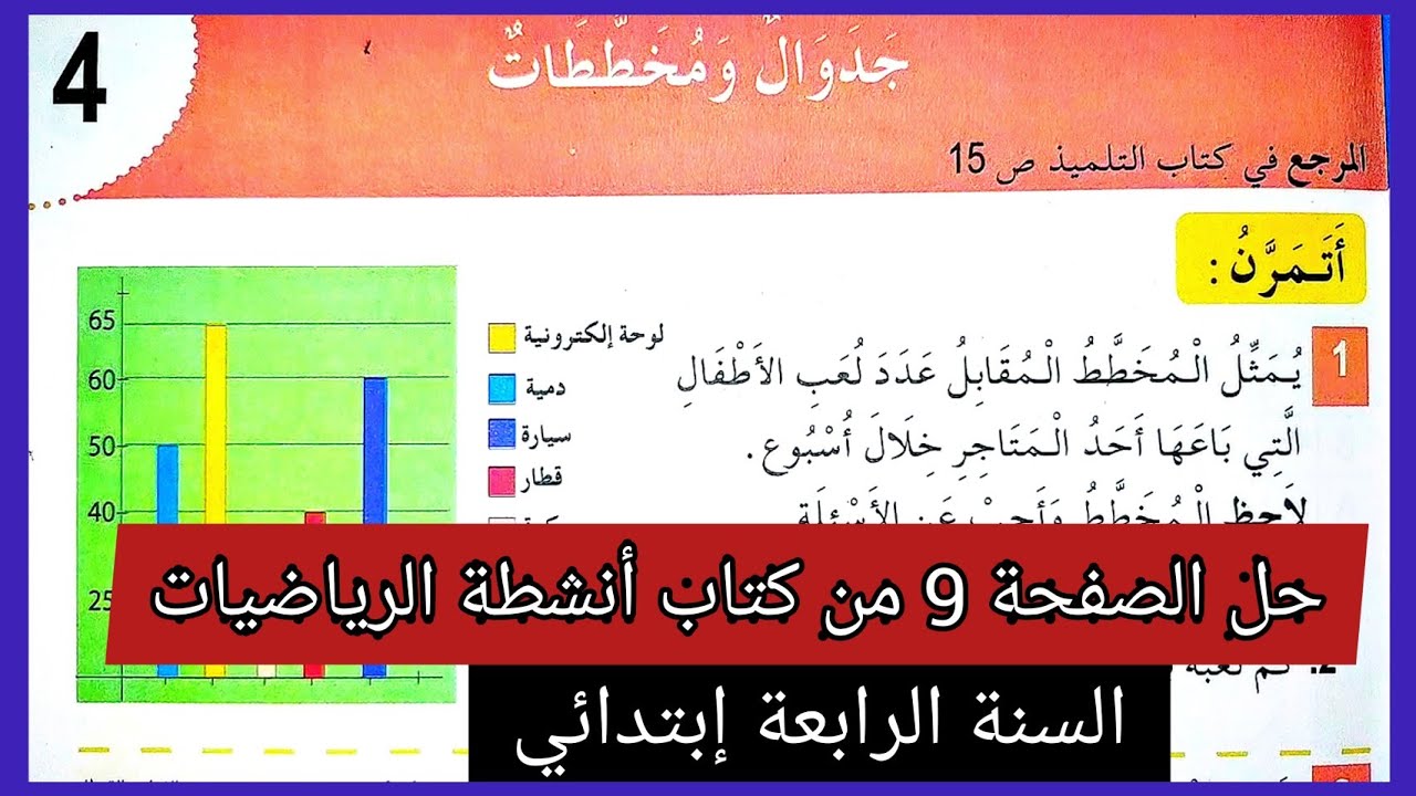 حل الصفحة 9 من كتاب أنشطة الرياضيات للسنة الرابعة إبتدائي (جداول و مخططات)