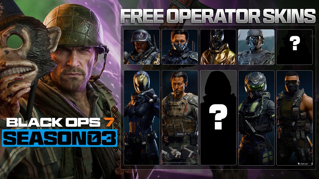 Получите более 10 бесплатных скинов для операторов в 3-м сезоне Black Ops 7! (Бесплатные наборы, ...