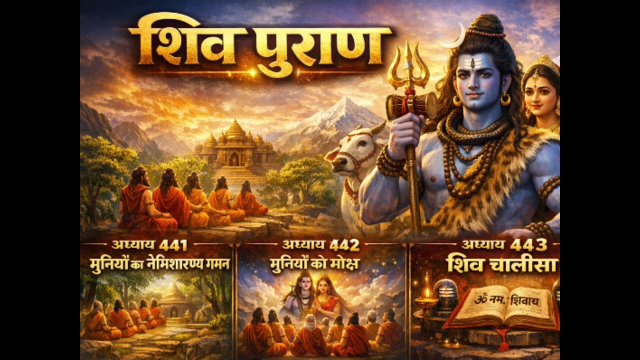 शिवपुराण अध्याय(441-443) मैं जाने मुनियों का नामेशरण्य जाना एवं मोक्ष और शिव चालीसा सरल भाषा मैं।