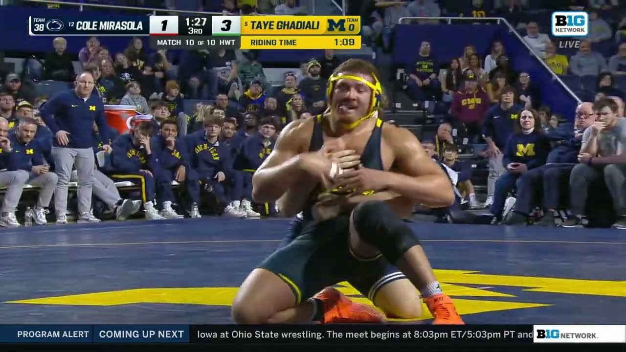 HWT: Penn State's Cole Mirasola vs. Michigan's Taye Ghadiali | Michigan Wrestling