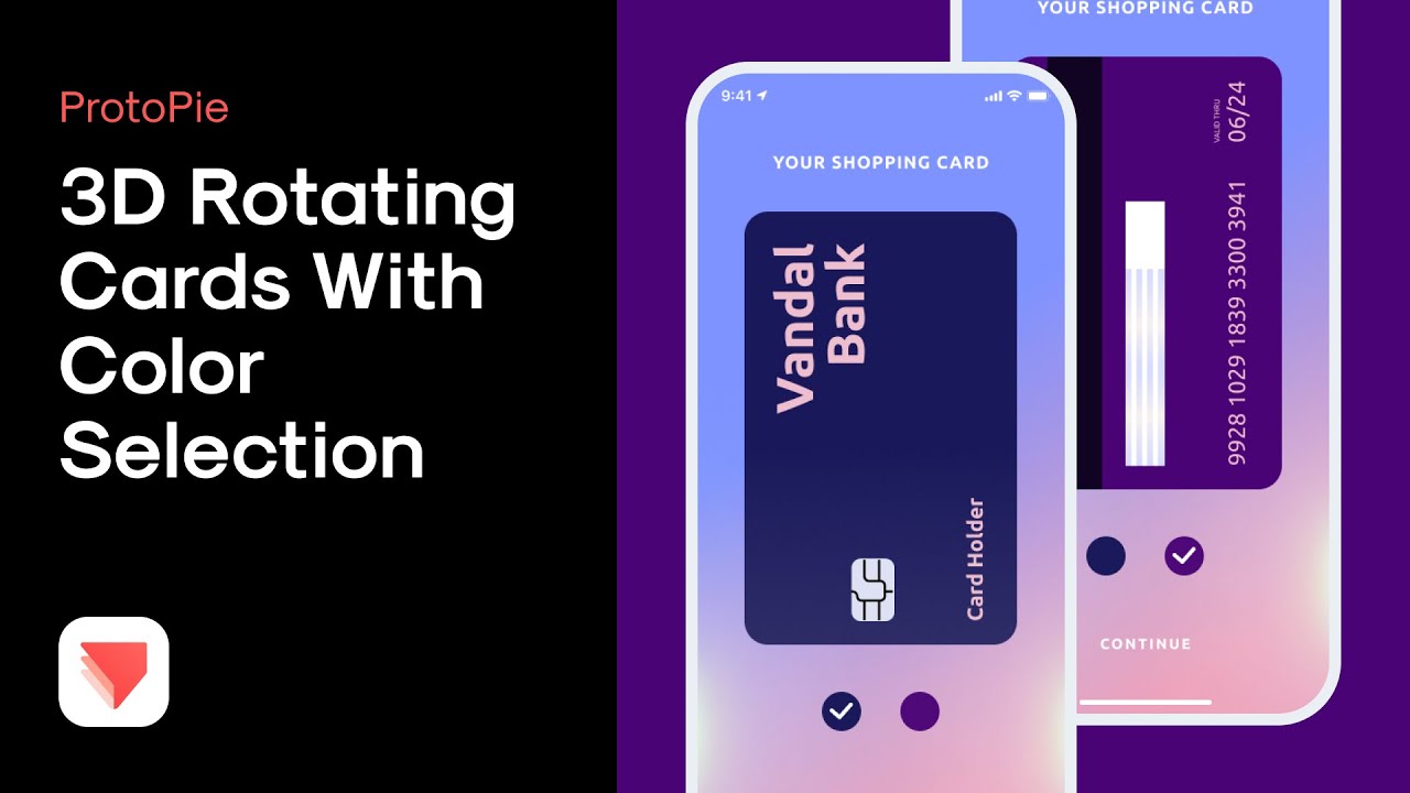 ProtoPie - 3d card rotation with color selection, Advanced