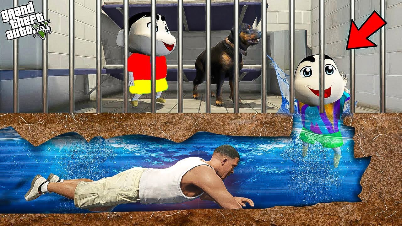 Franklin Digging A Secret Tunnel To Free Shinchan And Pinchan From Jail In GTA 5 In Telugu