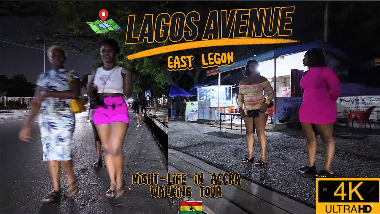 🇬🇭  Lagos Avenue: RedLight District 4K Walking Tour Through East Legon's After-Dark Nightlife