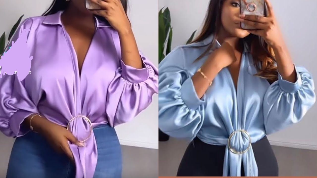 How to Sew Overlap tie-front Top with Collar and Cut-together puff sleeves | Easy Beginners tutorial