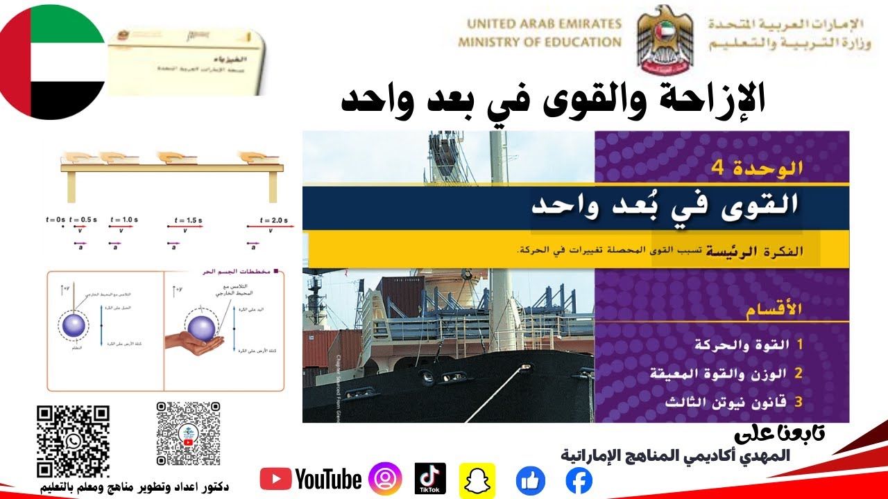 الإزاحة والقوة في بعد واحد فيزياء صف تاسع متقدم عاشر عام #المناهج_الإماراتية #المهدي_أكاديمي