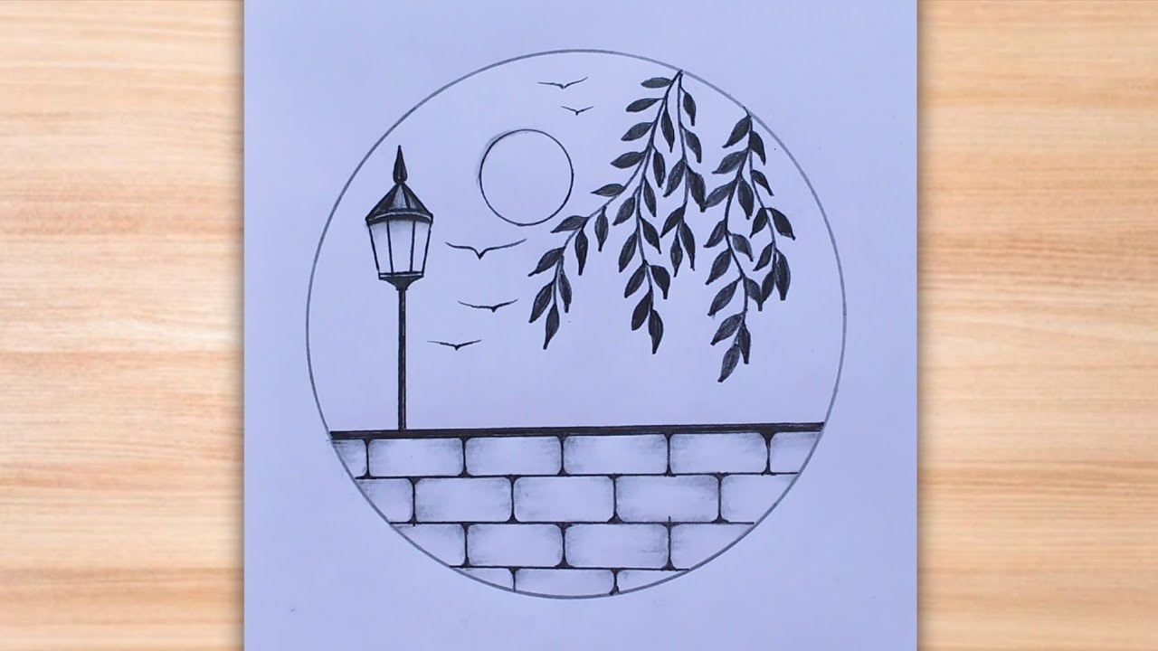 Beautiful easy scenery drawing in circle very easy|circle drawing for beginners|pencil drawing easy 