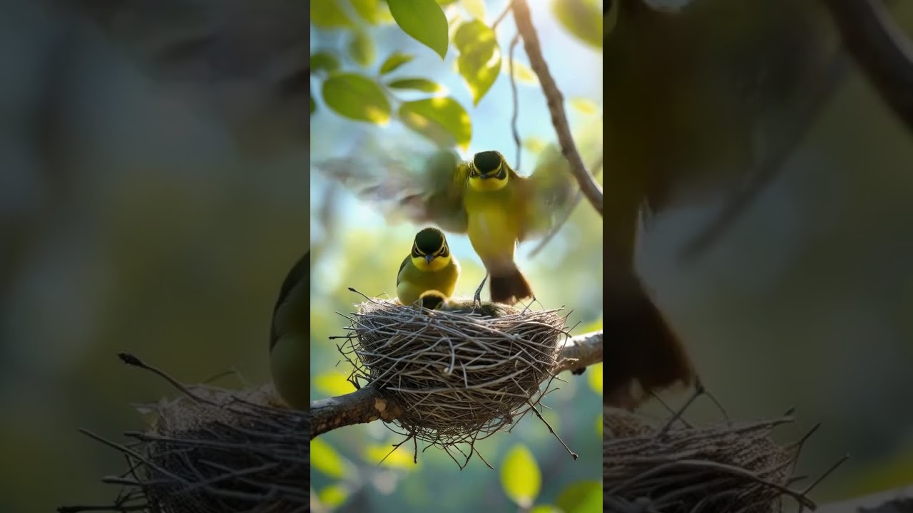 Yellow-green Vireo Nest in a Sunlit Woodland 