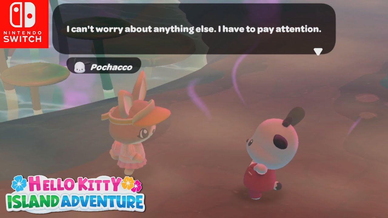 Hello Kitty Island Adventure Switch: Quest Bog jog, Pochacco run through 
