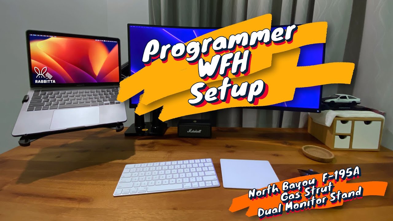 🖥️ Programmer WFH Setup w/ North Bayou F-195A Gas Strut Dual Monitor Stand and Mi Curve Monitor 34'