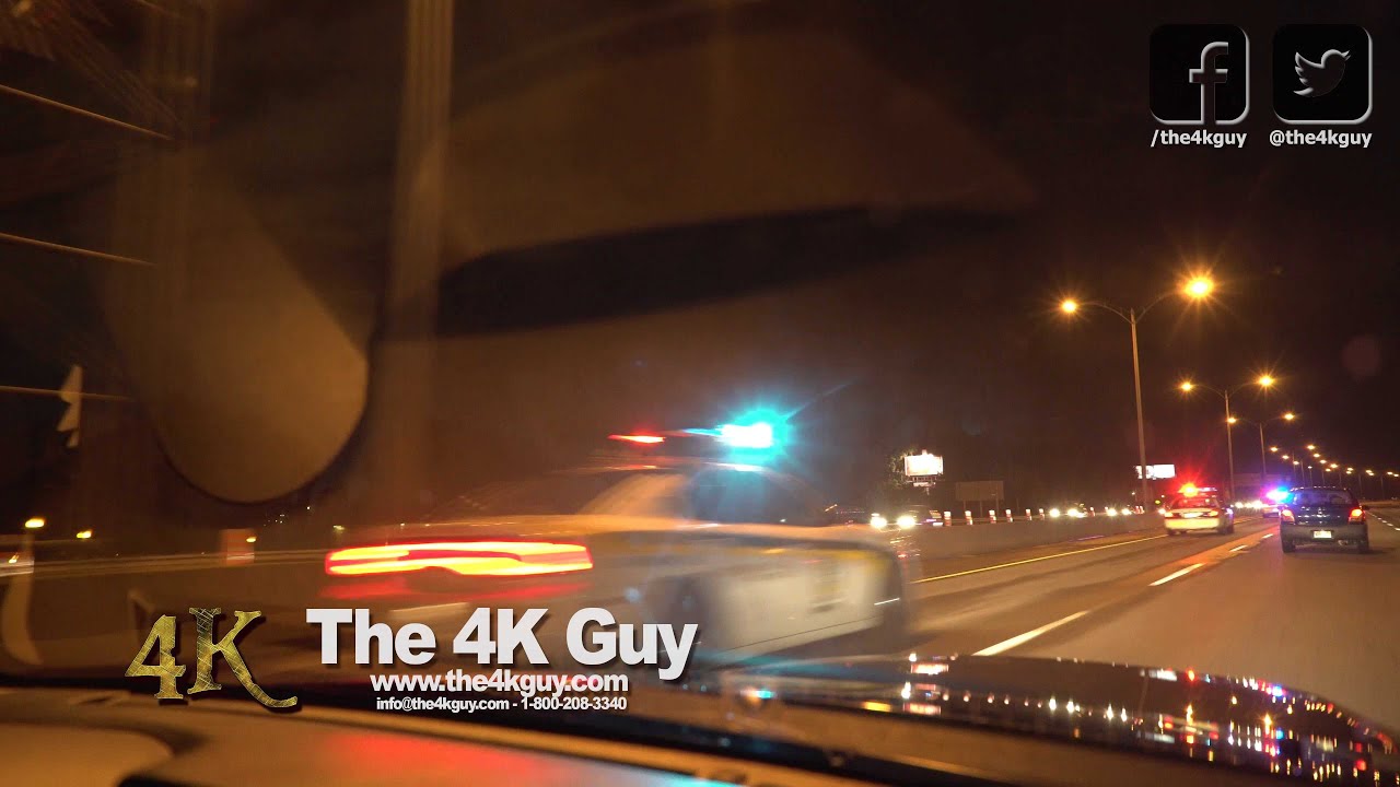 Montreal: Highway cops clear cars with PA at fireworks 7-23-2016