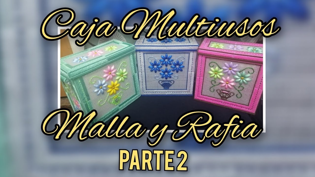 Caja Multiusos de Malla y Rafia (plastic canvas) parte 2 (bordado de flores.)