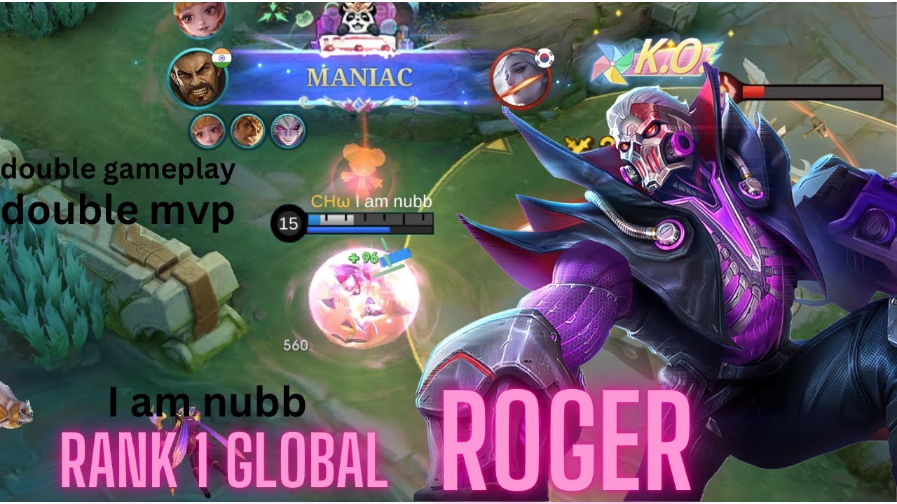 top 1 global roger by I am nubb double gameplay - mobile legends
