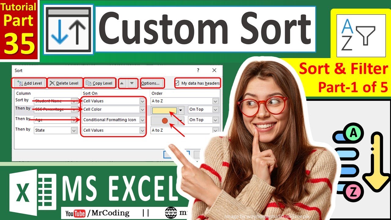 MS-EXCEL-35-Custom Sort in Excel | Sort by Color | Sort by Icon | Sort and Filter | Multilevel Sort