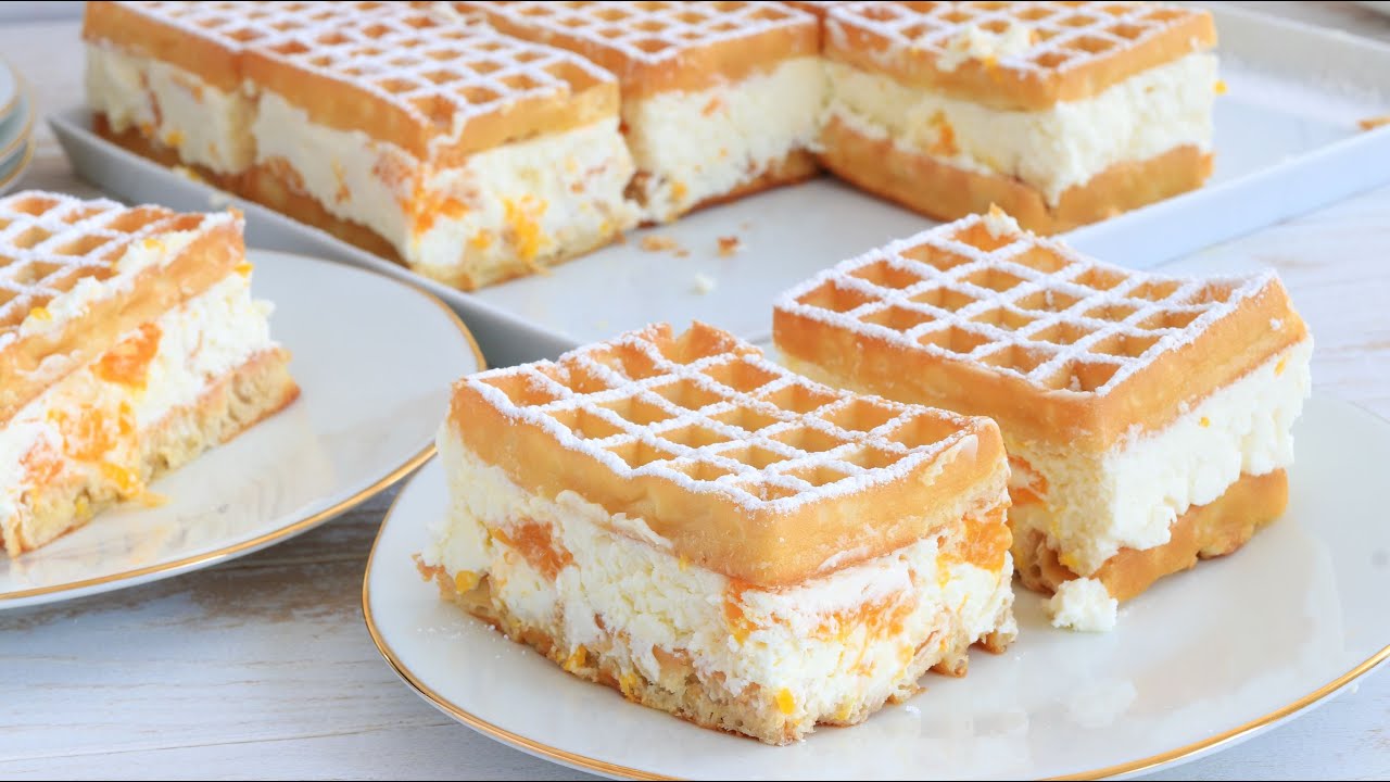 No Bake Käse Sahne Schnitten I Waffelkuchen mit Mandarinen