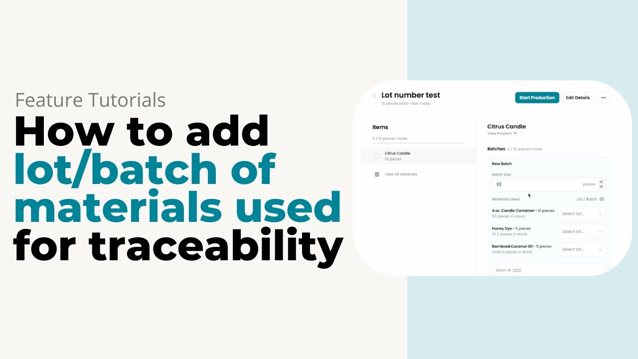 How to Add Lot/Batch of Materials Used for Traceability | Inventora Tutorial