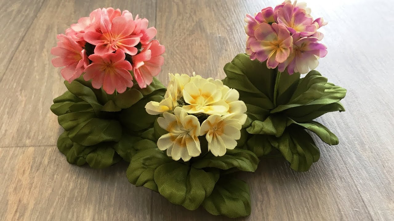 Ribbon's Primrose /DIY/Primrose hecha de cintas/Примула из лент