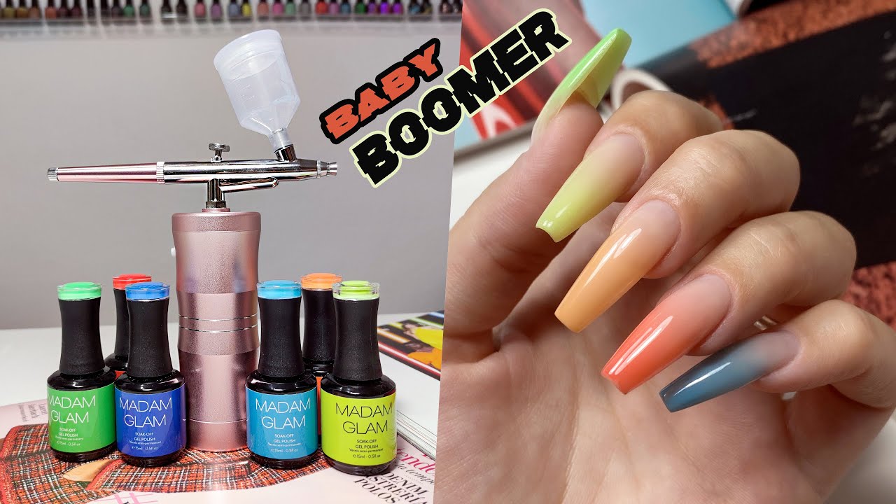 Como hacer Baby boomer con gel // MUY FACIL // con tonos Neon de Madamglam y aerografo