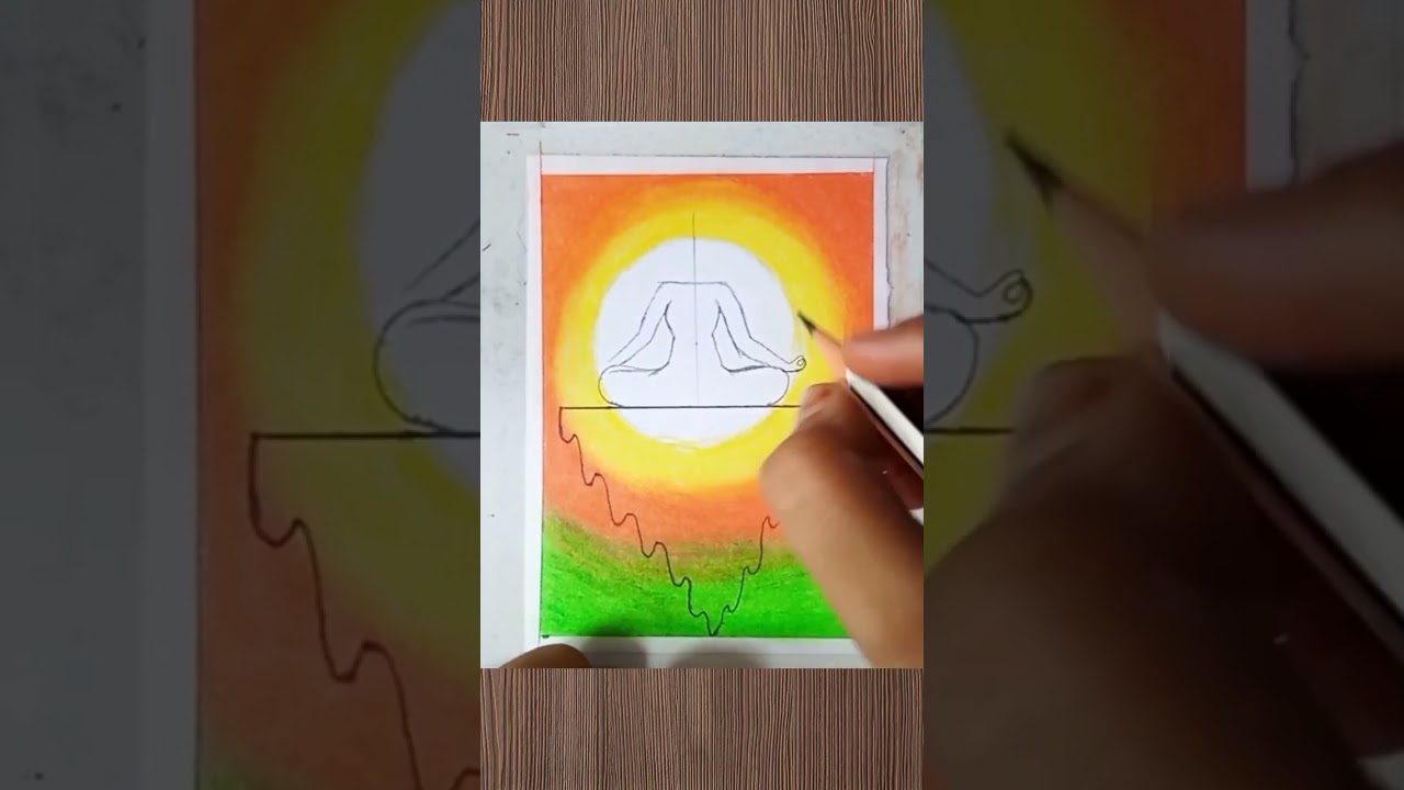 International Yoga Day Drawing with Oil Pastels for beginners || Yoga Day Drawing - Step by Step