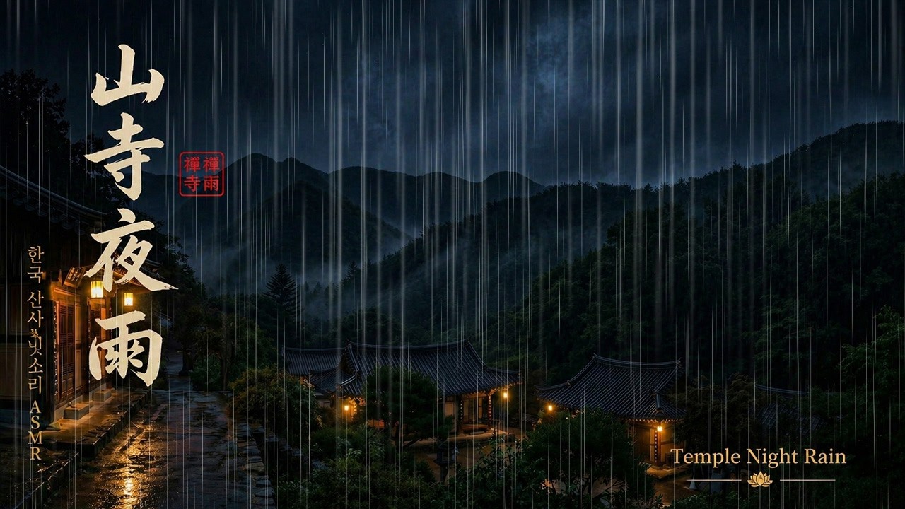 한국 산사 빗소리 | 산사 전경 · 산능선 밤비 ASMR | Korean Mountain Temple Rain
