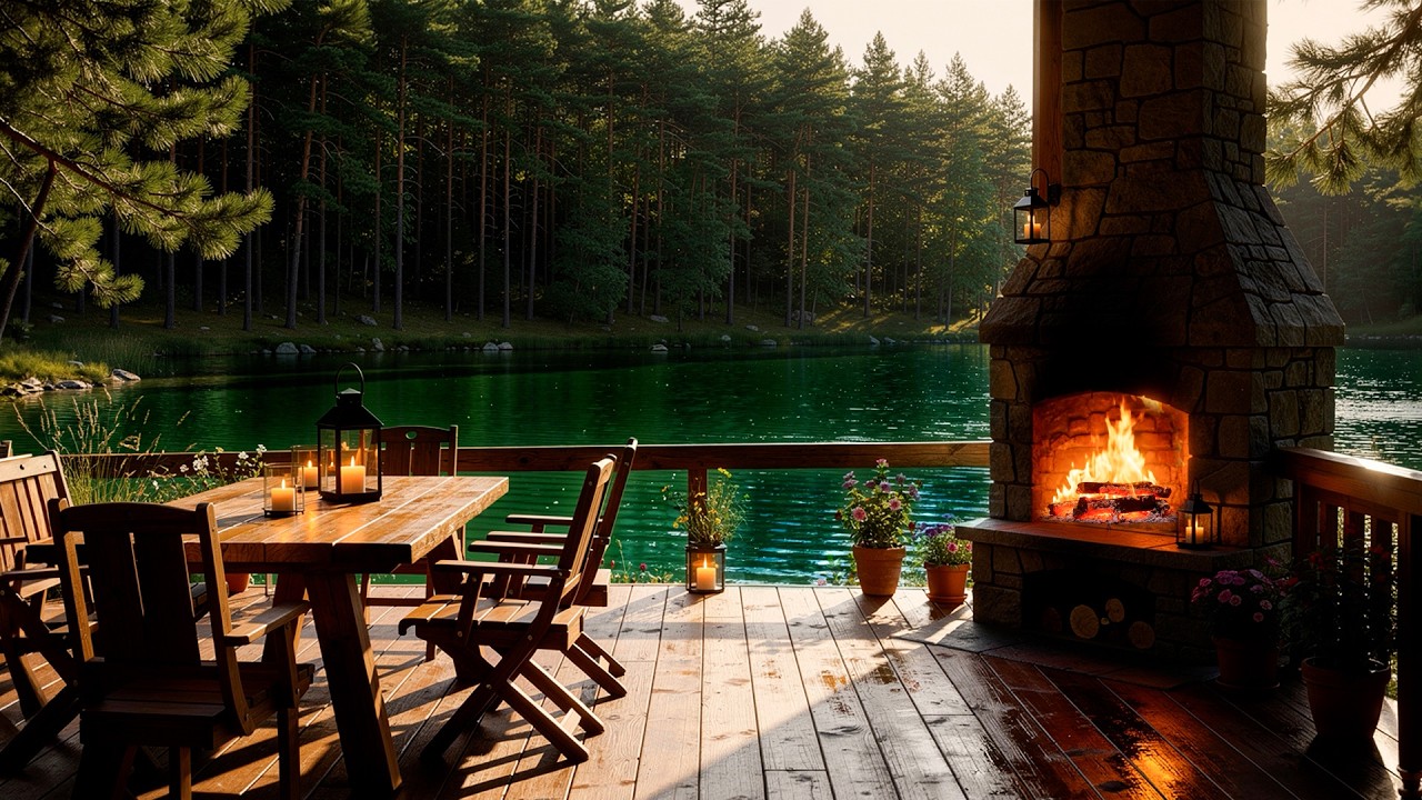 Cozy Lake Cabin & Fireplace 🔥 Relaxing Piano Music for Study, Work & Sleep