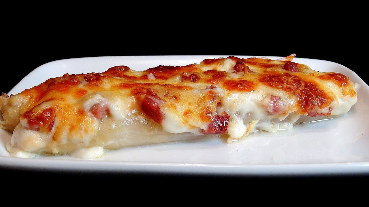 Gratinado de espárragos con jamón. Recetas de verdura