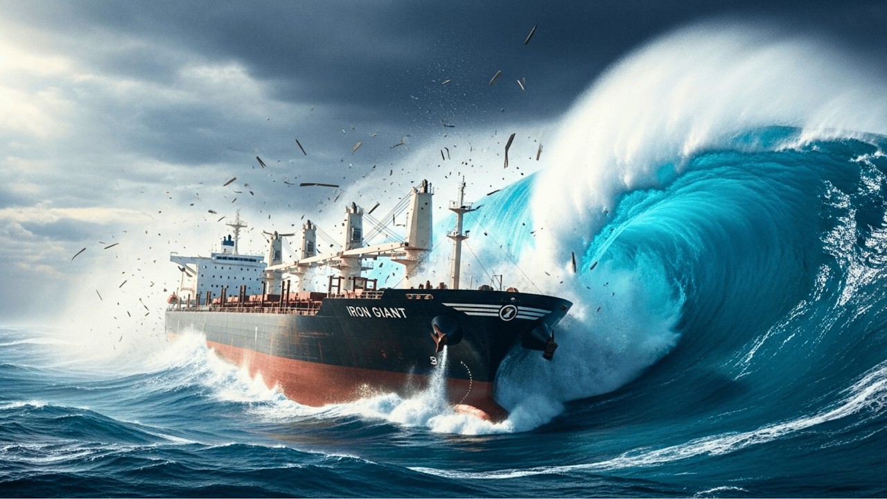 Mega Tsunami vs Giant U.S. Coal Carrier — Ocean Fury Unleashed (AI VFX)