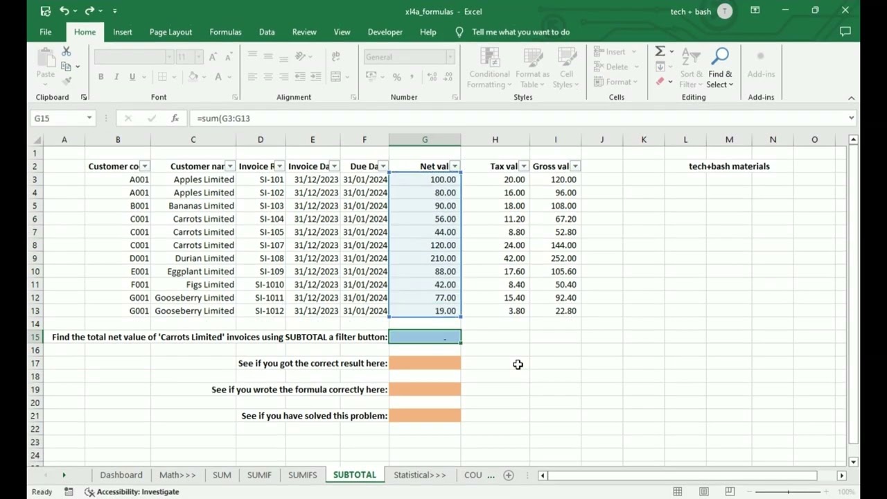How to SUBTOTAL formula in Excel (Part 4 - Excel Formulas for Auditors and Accountants)
