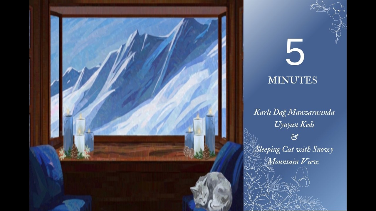 Karlı Dağ Manzarasında Uyuyan Kedi 🏔️ Sleeping Cat with Snowy Mountain View (Pastel Çizim/Art)