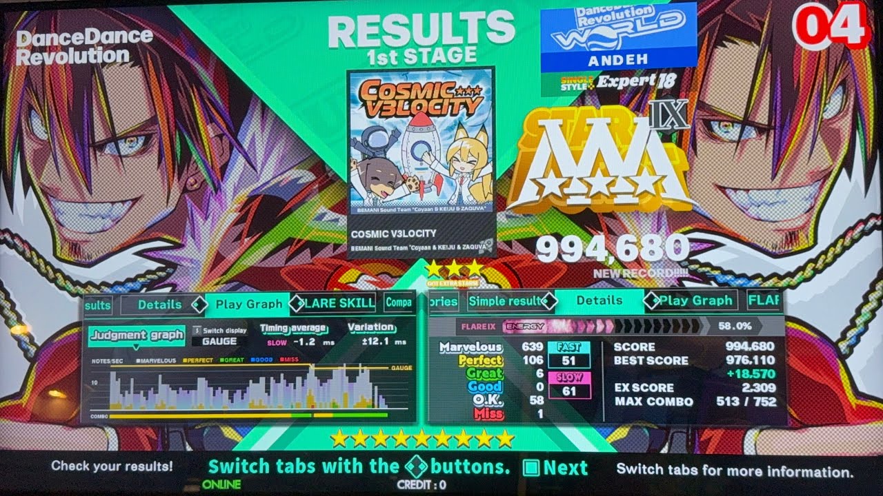 [DDR WORLD] COSMIC V3LOCITY (ESP-18) 994,680 AAA