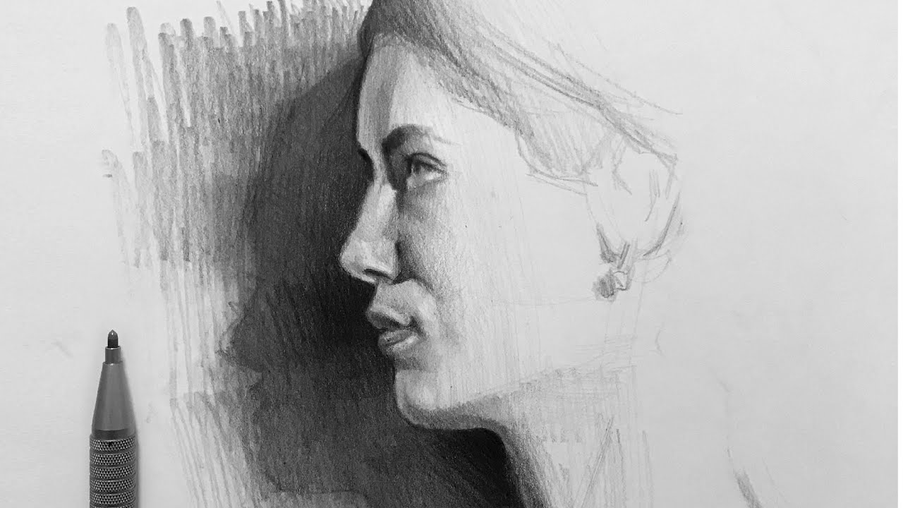 Profile Crosshatching Sketch with Graphite Pencils Technique by Juan Perednik
