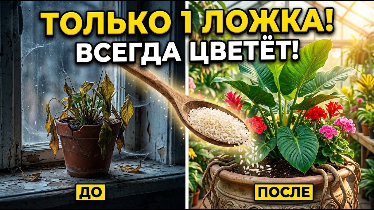 ОДНА ЛОЖКА РИСА В ГОРШОК — И ДАЖЕ СУХАЯ ПАЛКА НАЧНЁТ ЦВЕСТИ! БАБУШКИН СЕКРЕТ РАСКРЫТ