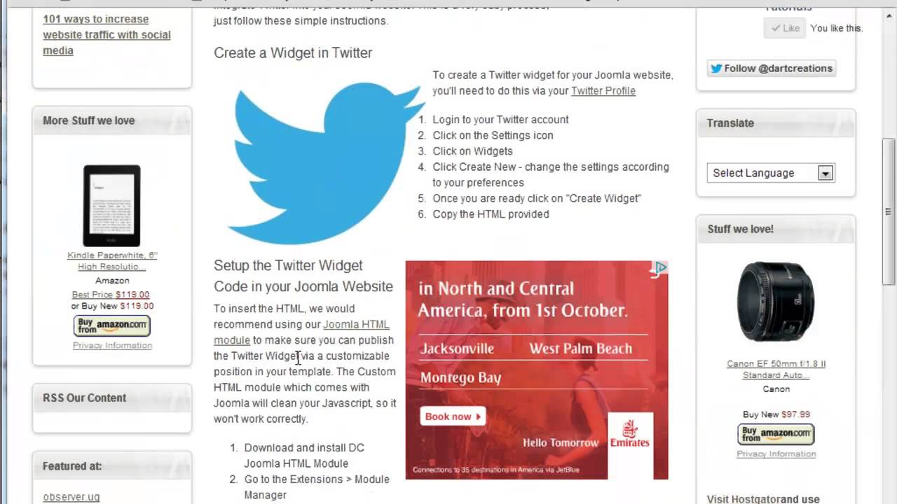 Create a Twitter Widget for your Joomla website
