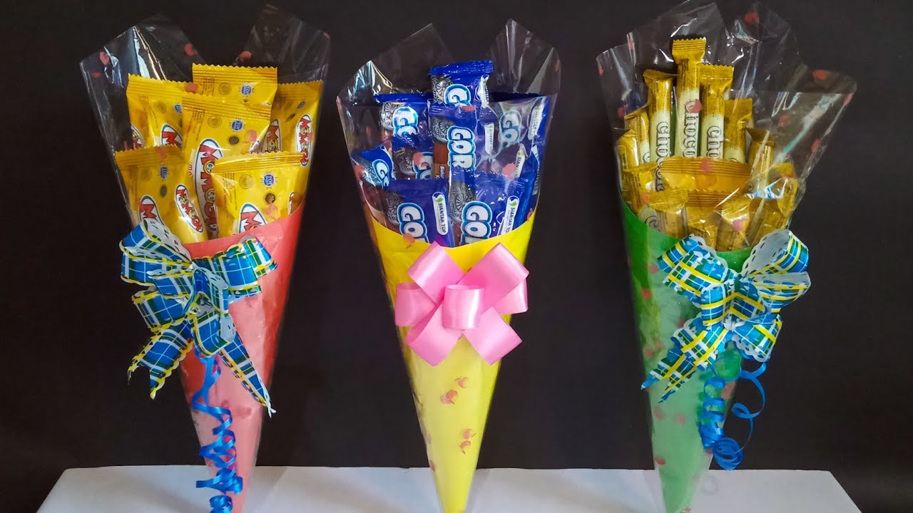 Tutorial cara mudah membuat buket snack pake kertas | DIY easy snack bouquet ideas | paper craft