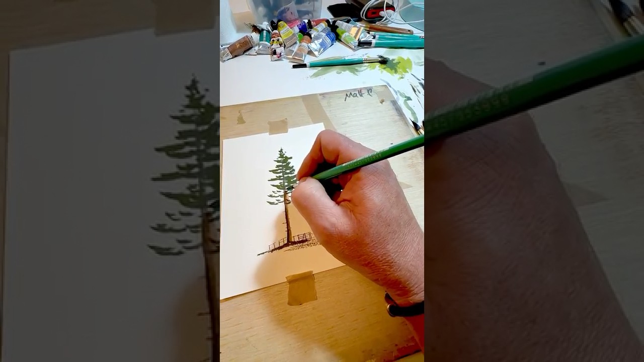 3 Minute Watercolour Lesson. Painting Pine Trees #watercoloring  #watercolour