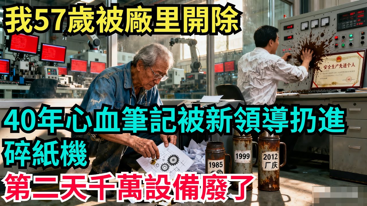 我57歲被廠里開除，40年心血筆記被新領導扔進碎紙機，第二天，千萬設備廢了【奇聞秘事】#奇聞#案件#真相#揭秘#秘事#故事#案件解讀