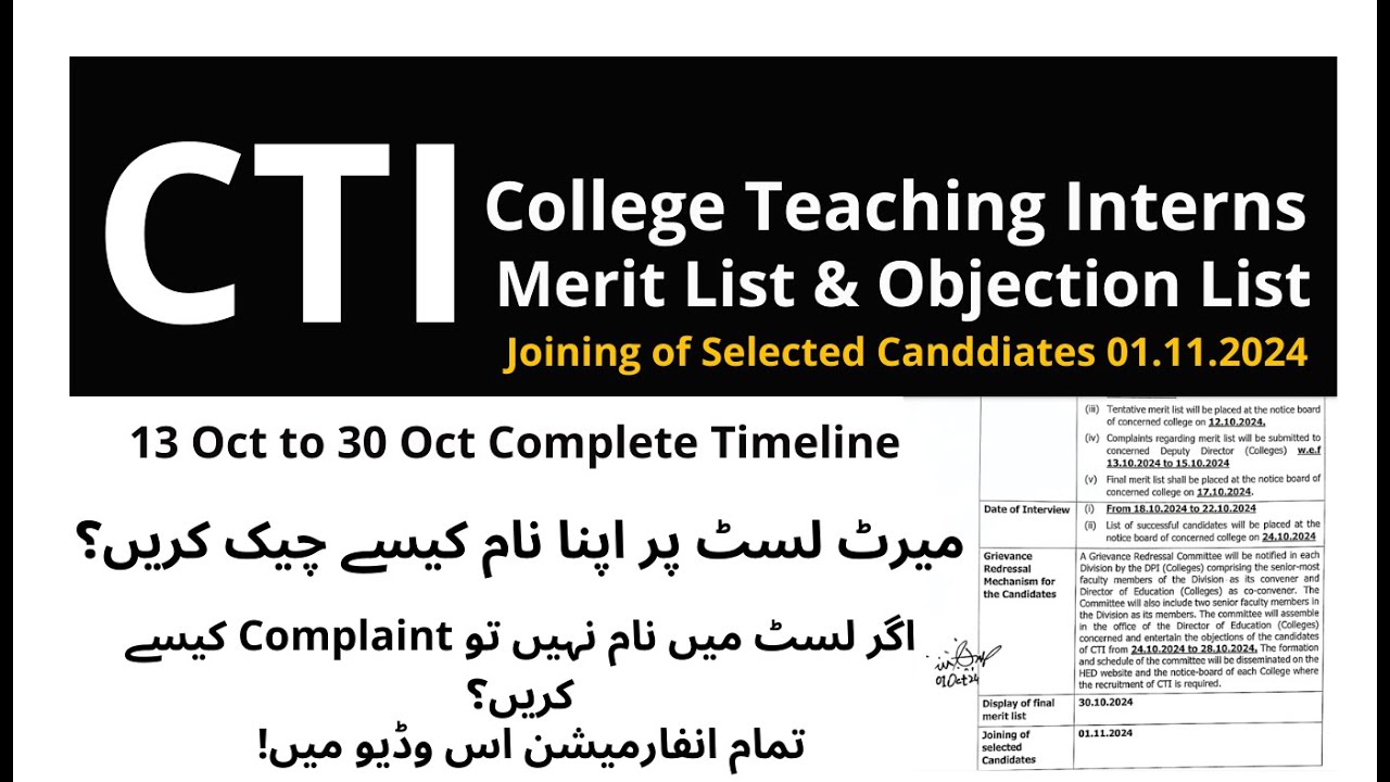CTI Timeline for Selection | Merit List & Objection List Displayed | Check Your Name & Complaint |