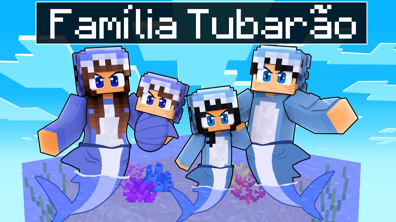 JOGANDO com uma FAMILIA TUBARÃO em APENAS UM BLOCO no Minecraft